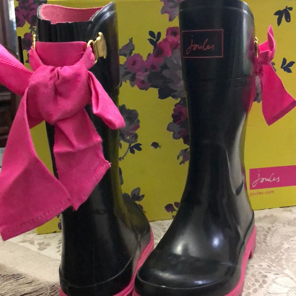 Joules sz 2 youth black and pink rubber rain boots